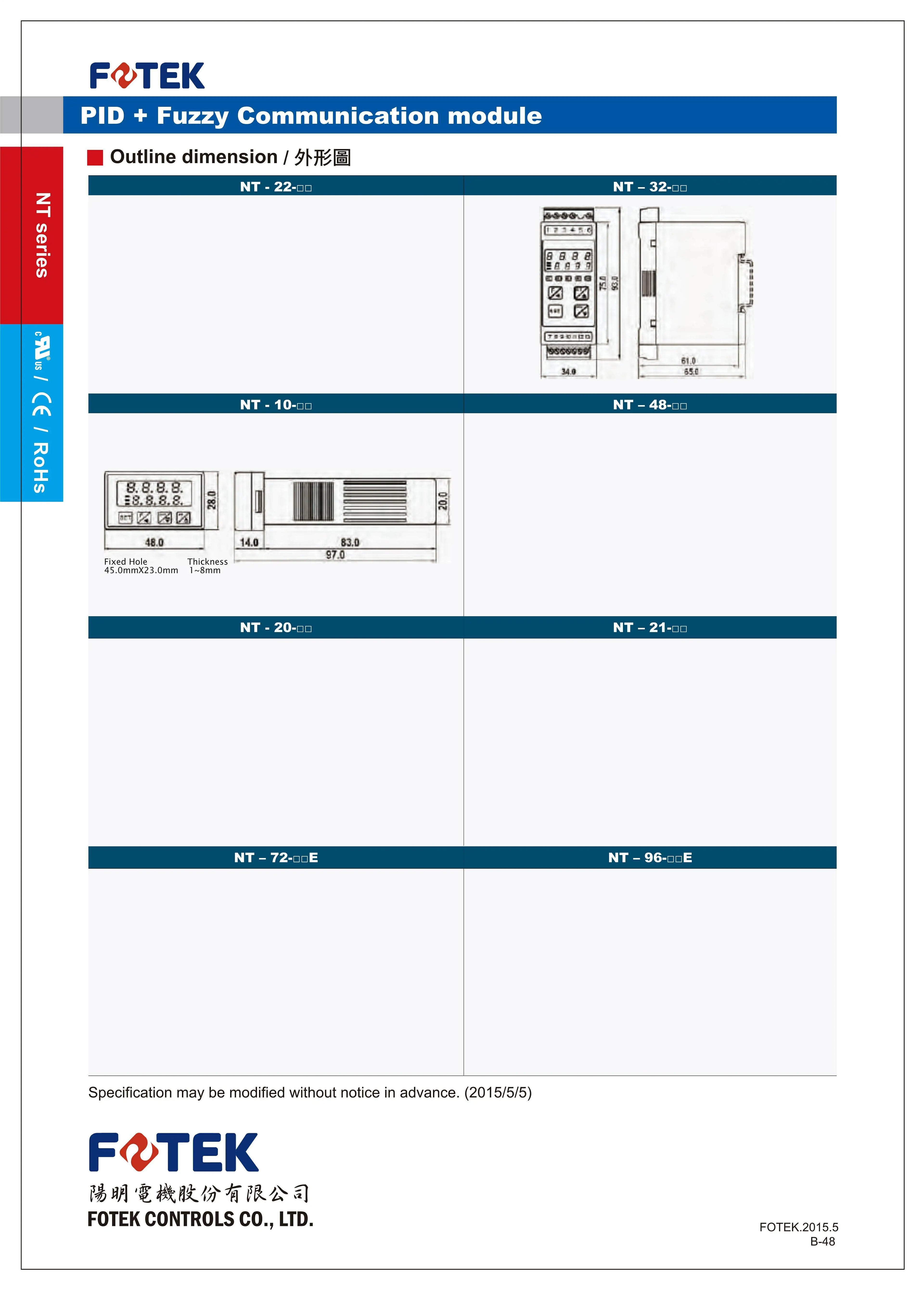 FOTEK NT-20R NT-20V NT-20L NT-96RE NT-96VE NT-96LE NT-48R-RS NT-48V-RS NT-48L-RS NT-21R Temperature Controller