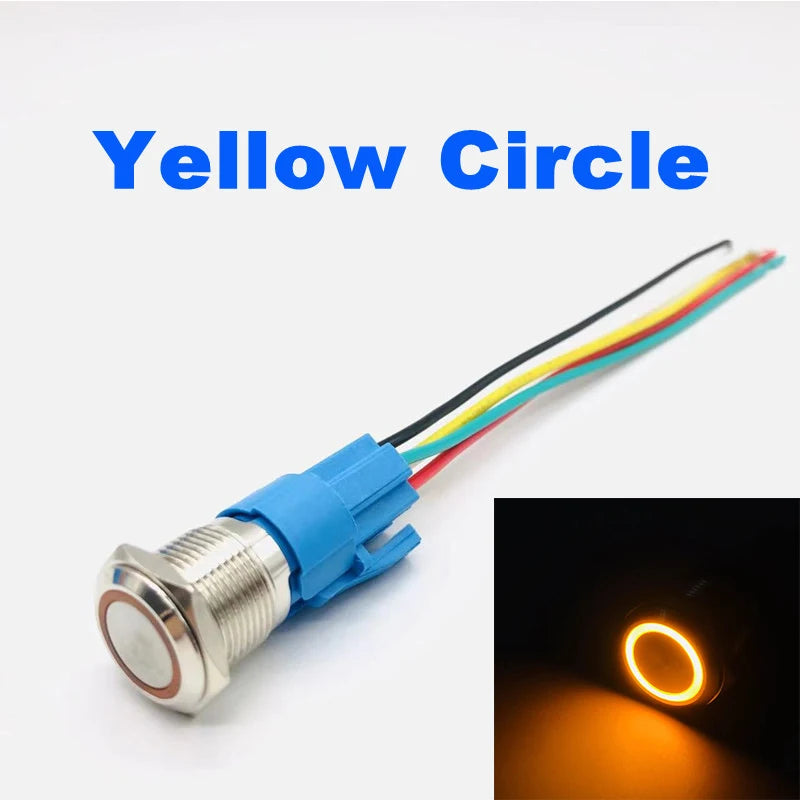 12 16 19 22mm waterproof metal button switch with connector LED lamp instant lock automotive engine power switch 6V 12V 24V 220V