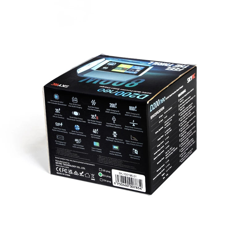 SKYRC D200neo AC 200W DC 800W Dual-Power Smart Charger 1-6S Lipo Li-ion LiFe Pb Battery Balance Charger Discharger w/ LCD Scree