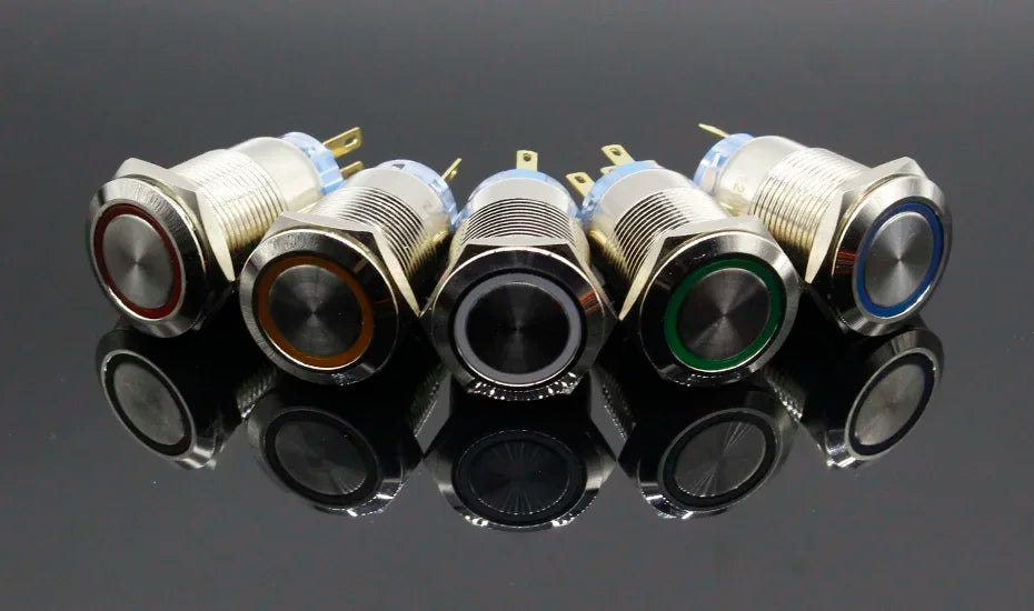 19mm Metal Alumina Black Press Button Led Power Mark Lamp Button Momentary/Latching Control PushButton Switch