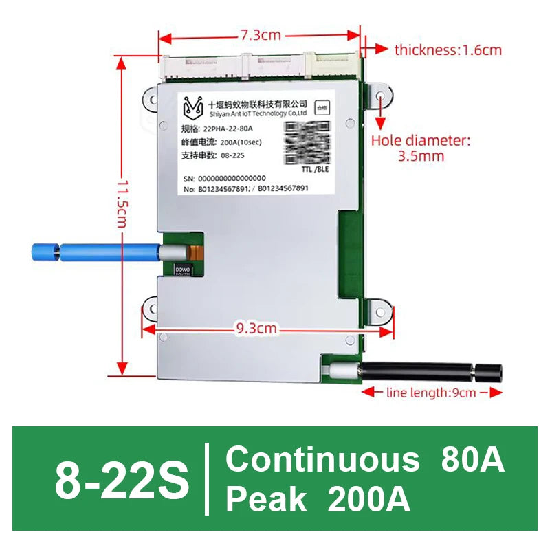 ANT BMS 8-22S 24-72V Smart BMS with BT UART App Control  for Lifepo4/Li-ion/LTO Free Software  40A 80A 110A 130A 170A 220A 340A