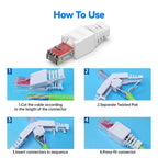 Denswire Tool-Free RJ45 Connectors | UTP Cat5e Cat6 Cat7 Ethernet Plugs for Solid & Stranded Cable