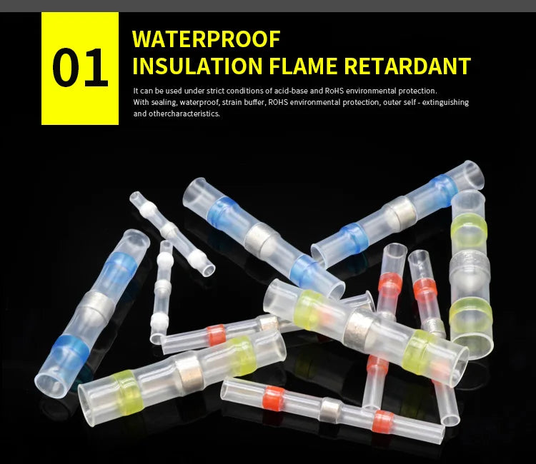 Solder Seal Wire Connectors 3:1 Heat Shrink Insulated Electrical Wires Terminals Butt Splice Waterproof 10/20/30//50/100pcs