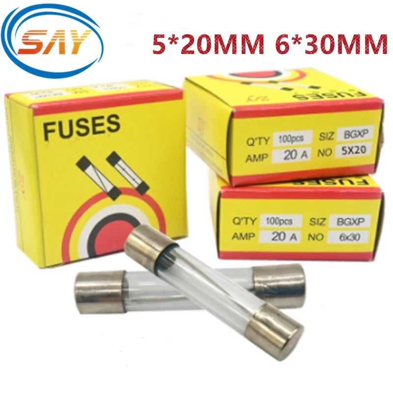 Glass Fuse  5*20MM 6*30MM  100PCS/LOT 250V 0.1A 0.2A 0.3A 0.5A 1.25A 1.5A 3.15A 6.3A 1A 2A 3A 4A 5*20 5X20  Fast Blow