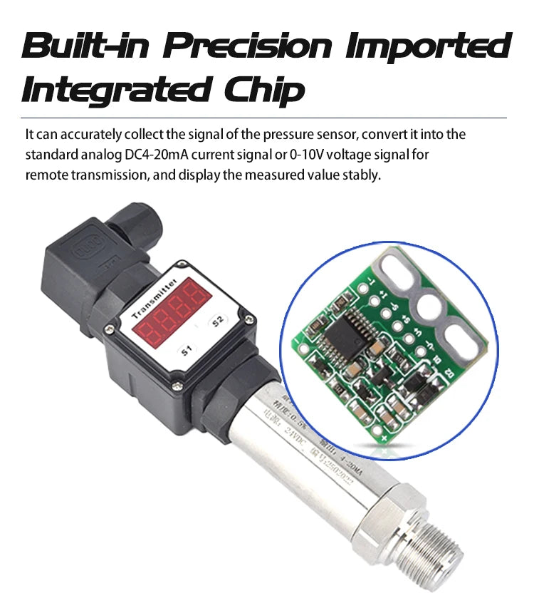CG LED Display Pressure Transmitter 4-20mA/0-10V Output G1/2  High Precision Pressure Sensor for Water Oil Gas and liquid