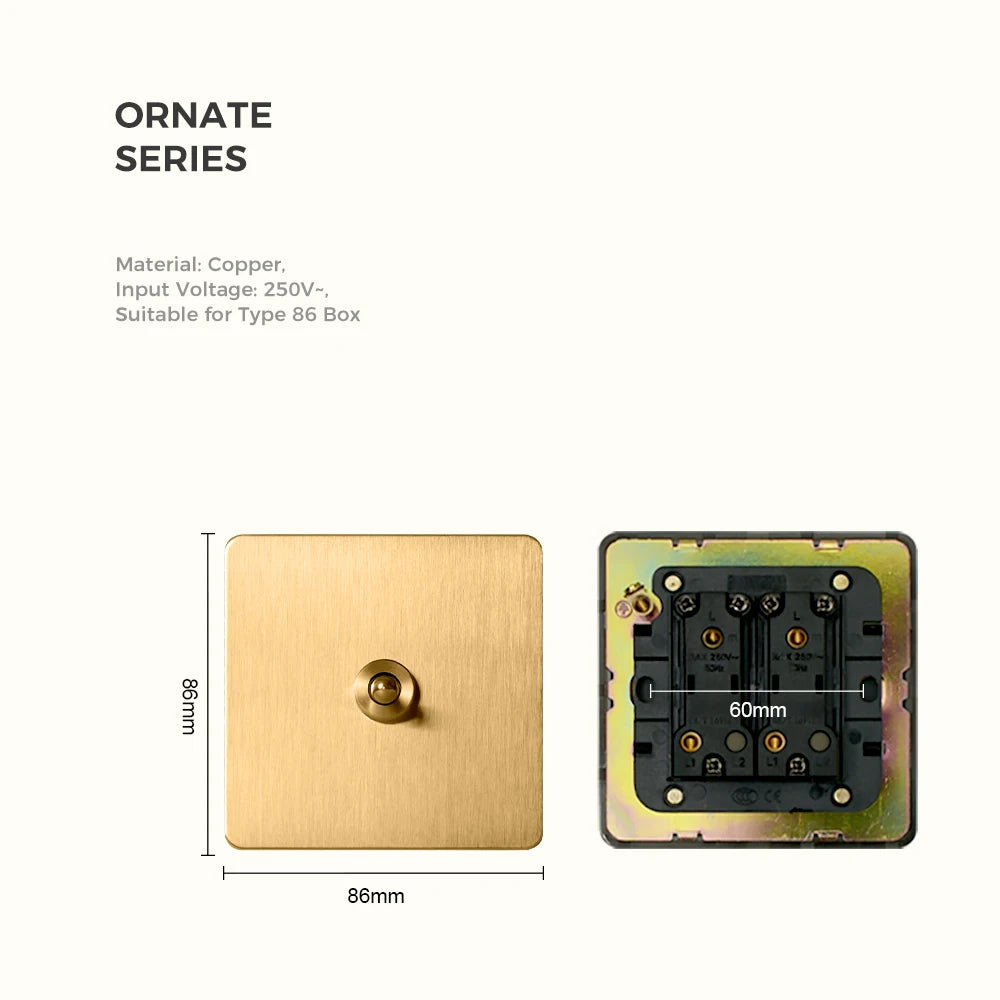 Avoir Gold Rocker Toggle Switch Brass Lever Switch Home Accessories Cat6 Type C EU Sockets And Switches 220V Push Button 86 Type