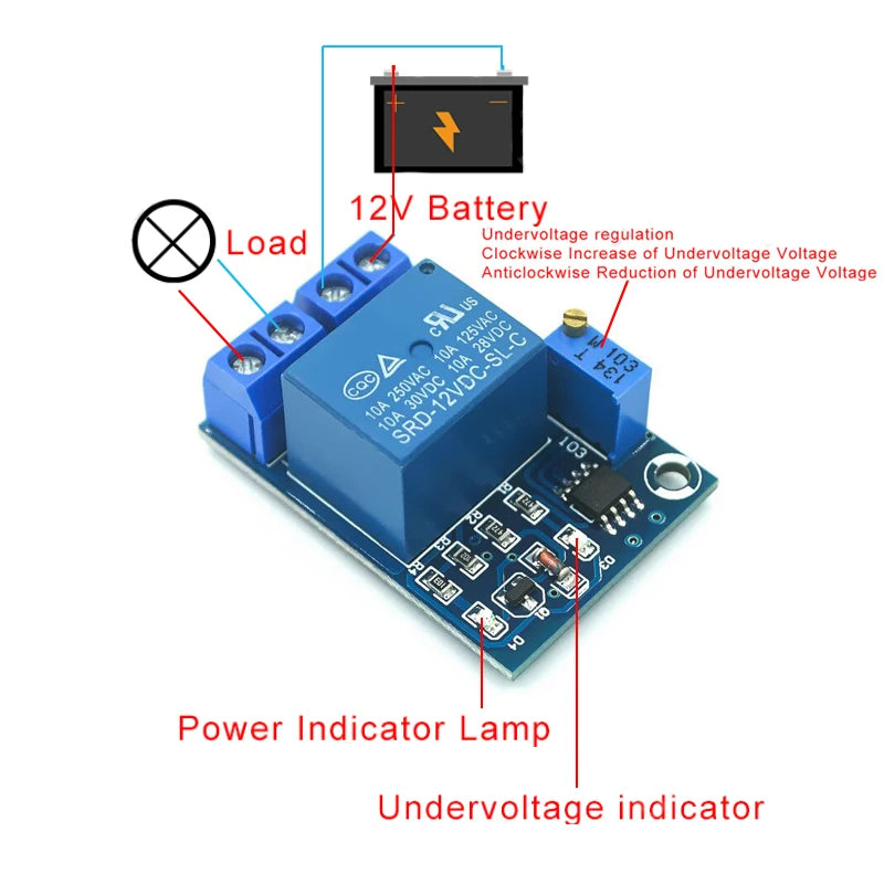 DC 12V Battery Undervoltage Low Voltage Cut off Automatic Switch Recovery Protection Module Charging Controller Protection Board