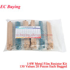 2600Pcs/150pcs 1/4W 1/2W 1W 2W 3W 5W Metal Film Resistor Assortment Kit 1% 0.25W 0.5W Resistance Set Electronic Components Kits