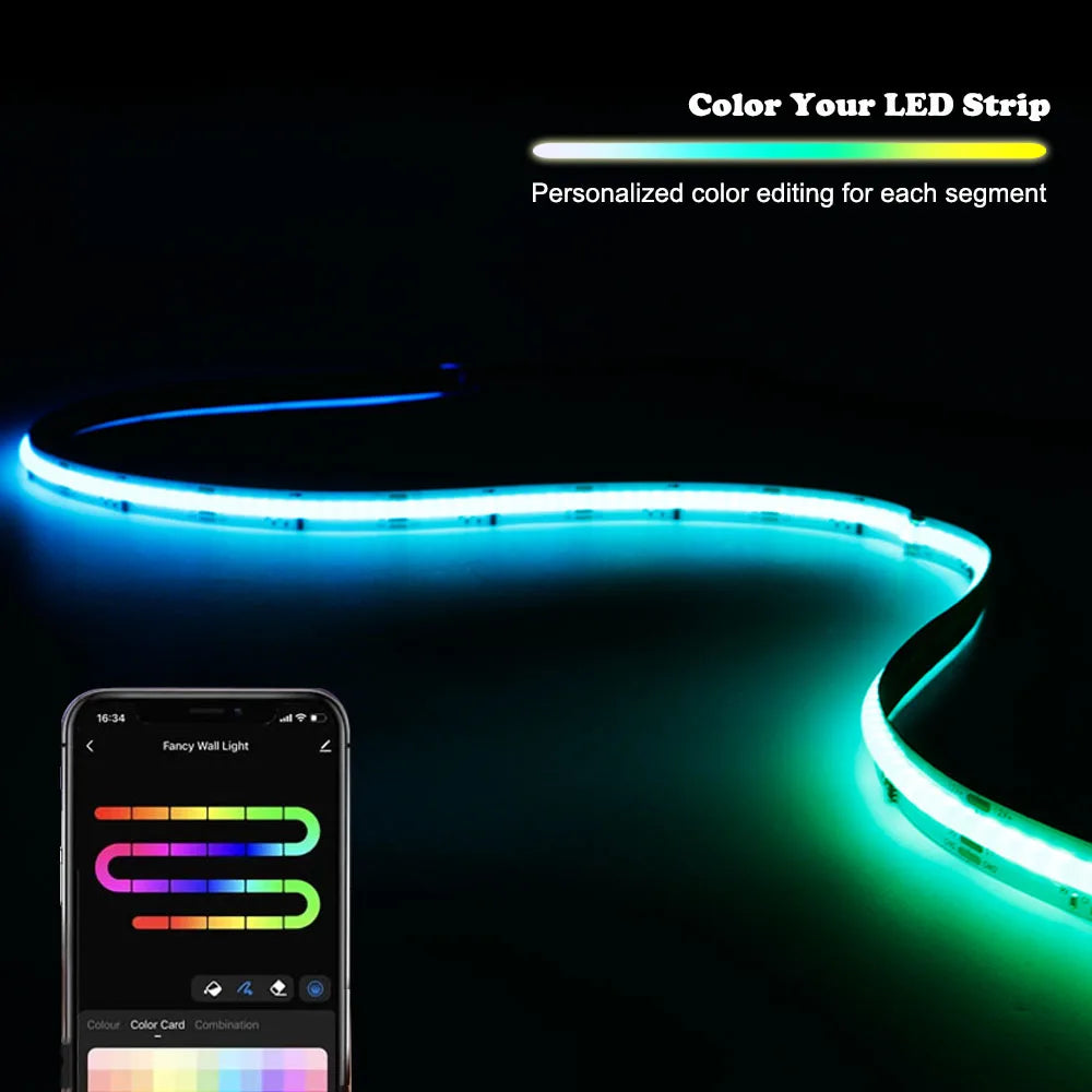 WS2811 RGBIC COB LED Strip Lights Dream Color Addressable Smart LED Tape Flexible Tuya WIFI APP Control DC12V for Alexa Google