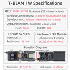 T-Beam 1W ESP32-S3 LoRa SX1262 (830–945MHz) module with 1.3" OLED and GPS, compatible with F550 battery