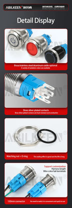 ABILKEEN 16/19/22MM LED Ring Light Metal Push Button Switch 1NO1NC/2NO2NC LED Ring Light Momentary/Latching Push Button Switch