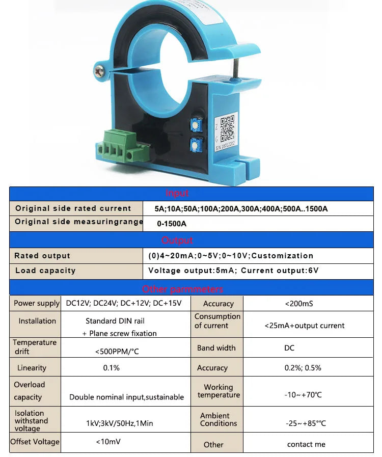 Dc Current Sensor 4 To 20ma Rs485 Hall Open Loop Split Core Transducer 10a 20a 100a 200a 20mm 38mm Hole Dc Current Transmitter