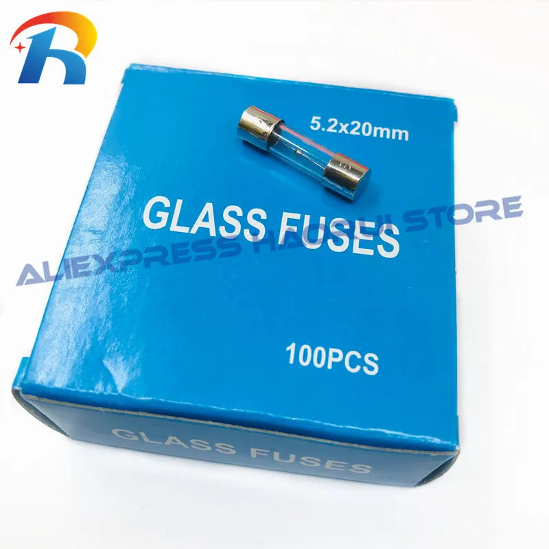 100Pcs Slow Break 5*20mm Delay Fuse Tube 250V T0.5A T1A T2A T3.15A T4A T5A T6.3A T10A T12A T15A T20A Box Glass Fuse Tube Delay