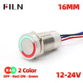 FILN 16/19/22mm Stainless Steel Touch Push Button Switch Dual Color LED Red Green Waterproof IP68/IP69K DC 12V/24V Momentary
