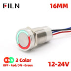 FILN 16/19/22mm Stainless Steel Touch Push Button Switch Dual Color LED Red Green Waterproof IP68/IP69K DC 12V/24V Momentary
