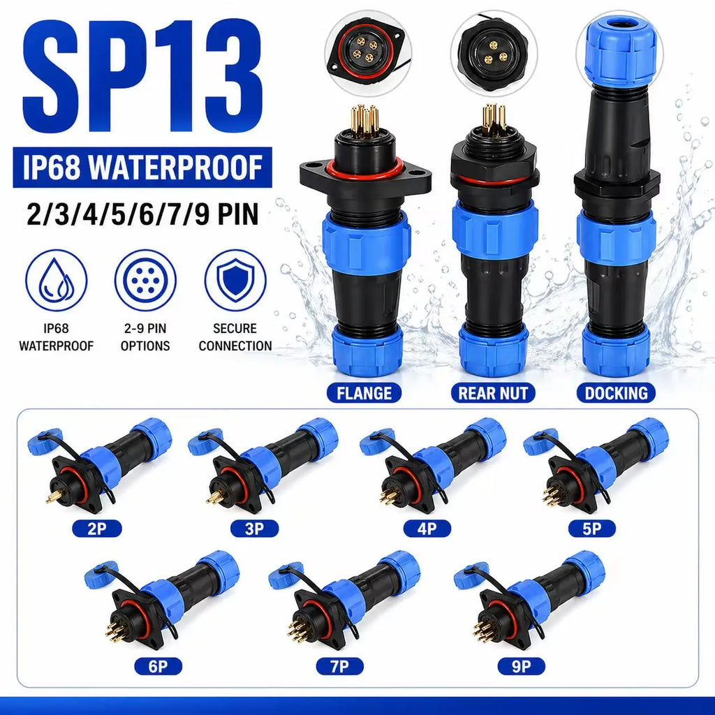 5/10/100 Sets SP13 2/3/4/5/6/7/9 Pin Connector IP68 Waterproof Aviation Plug Socket Male Female Panel Mount Connectors