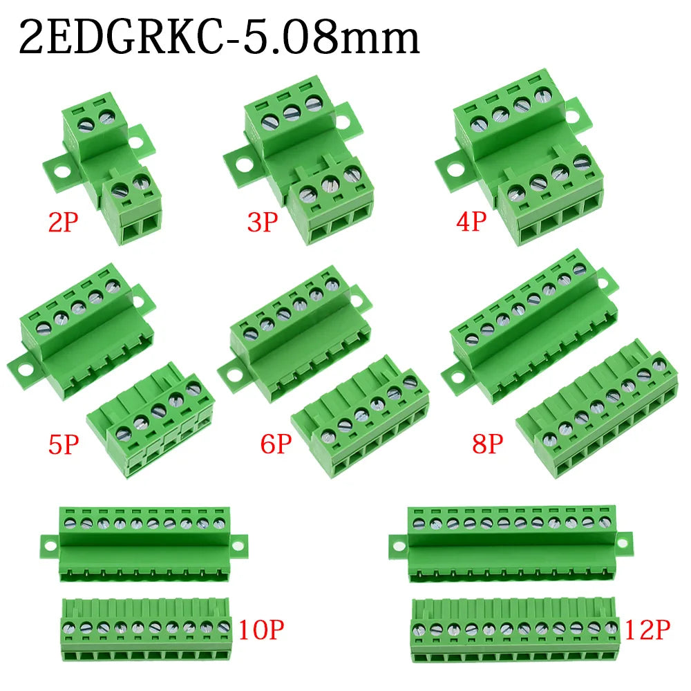 1Sets solderless docking type 2EDGRKC 5.08MM screw terminal block connector PCB plug-in type 2edg type green terminal block