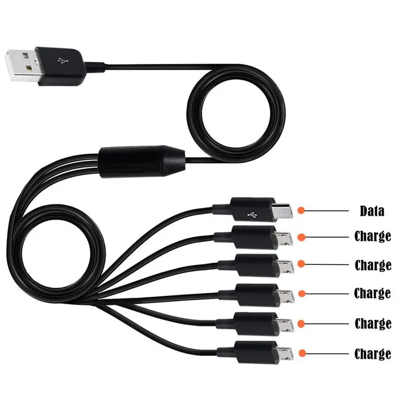 6-in-1 USB 2.0 A male to 6 * Micro USB 5-Pin Male Splitter Y-Shaped Data Charging Connector Adapter Cable 1/6 USB Charging Cable