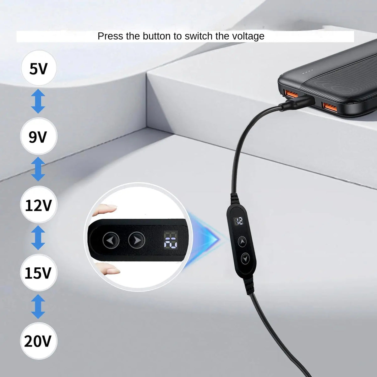 USB C to DC 5.5x2.1mm PD Trigger Cable 5V 9V 12V 15V 20V Adjustable Power Supply Adapter for Router Monitor LED