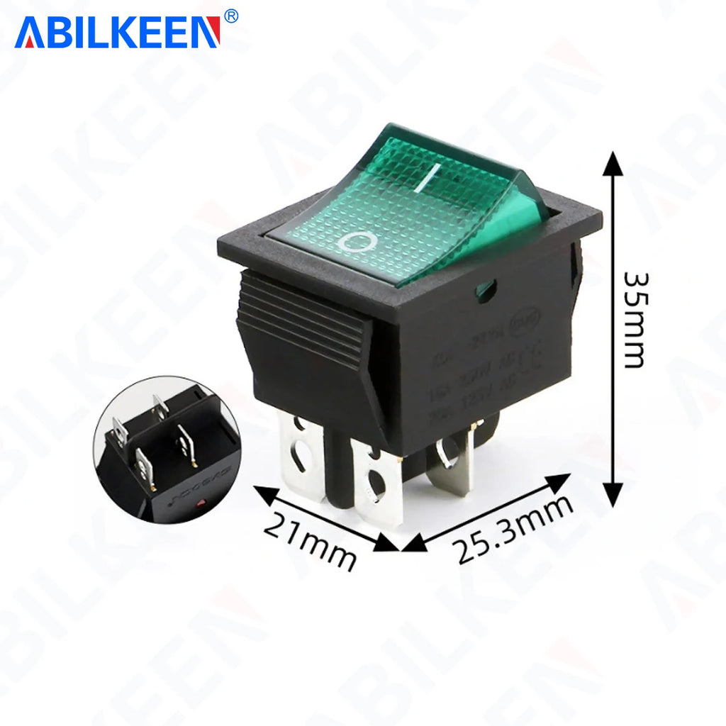 50PCS/Lot ABILKEEN KCD2-201N Rocker Toggle Switch 30A/15A 250VAC ON-OFF Mini Toggle Switch with LED Light 4Pin Terminal