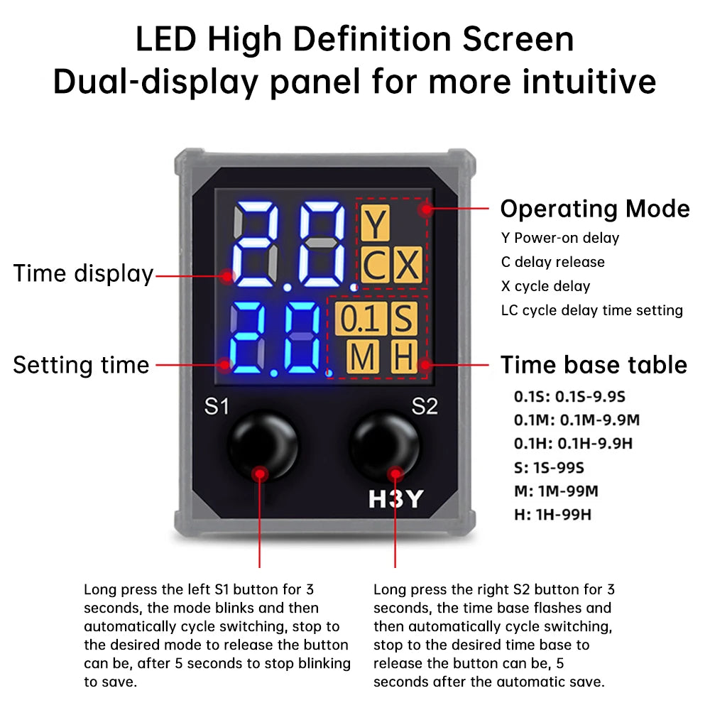 DC12V DC24V AC220V Digital Time Relay Mini Power-on Delay Controller Time Relay Cycle Time Control Delay Device with Base Socket