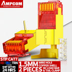 AMPCOM CAT7 Pass Through RJ45 Modular Plug Network Connectors STP 3/50μ Gold-Plated 8P8C Crimp End for Ethernet Cable