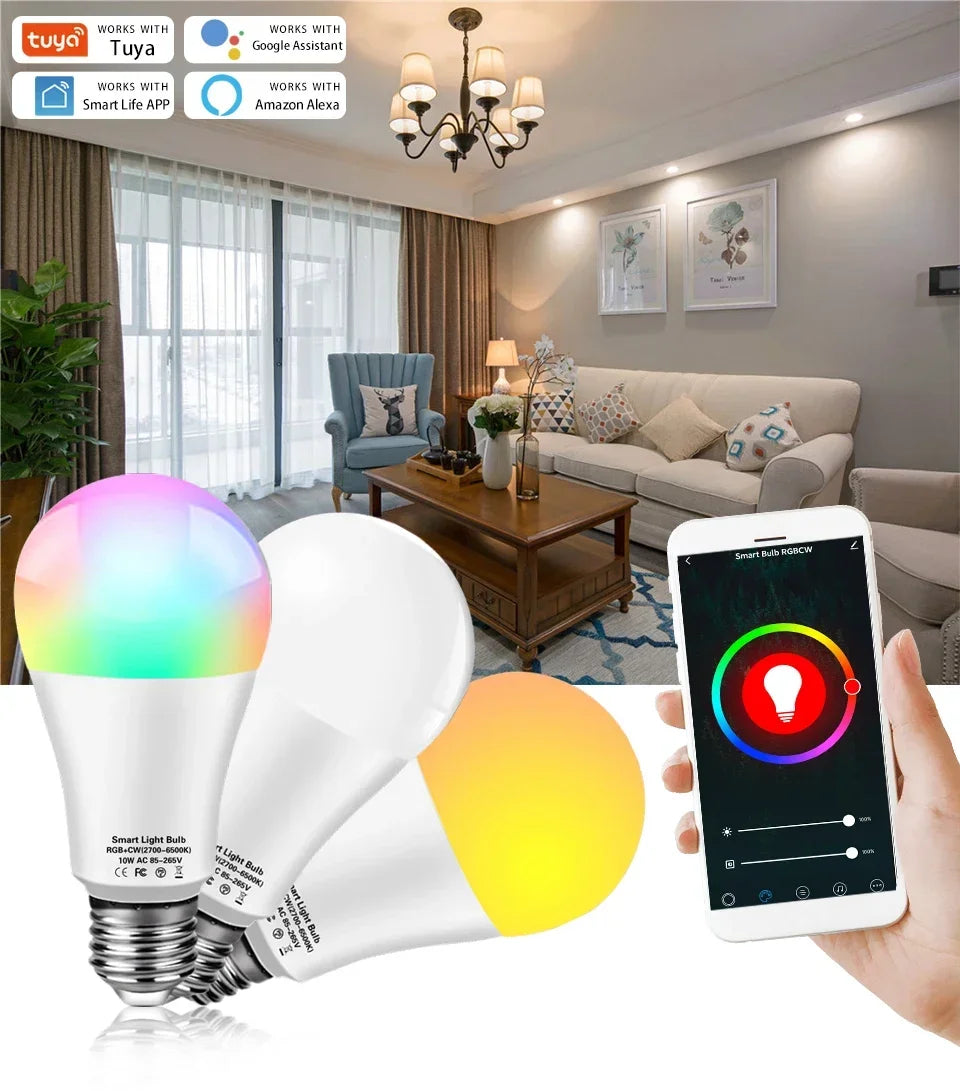 Tuya Smart WiFi LED Bulb Light AC 220V 110V E27 10W 15W 20W LED Lamp Dimmable APP Voice Control Works With Alexa Google Home