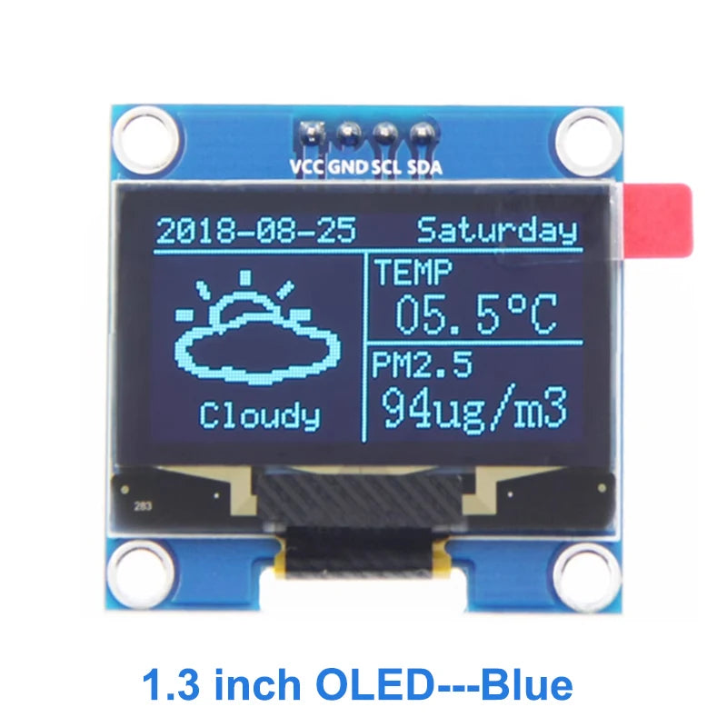 1.3 Inch OLED Display Module 1.3" IIC I2C SH1106 128X64 4Pin Blue/White OLED Screen Module for Arduino IDE/Raspberry Pi