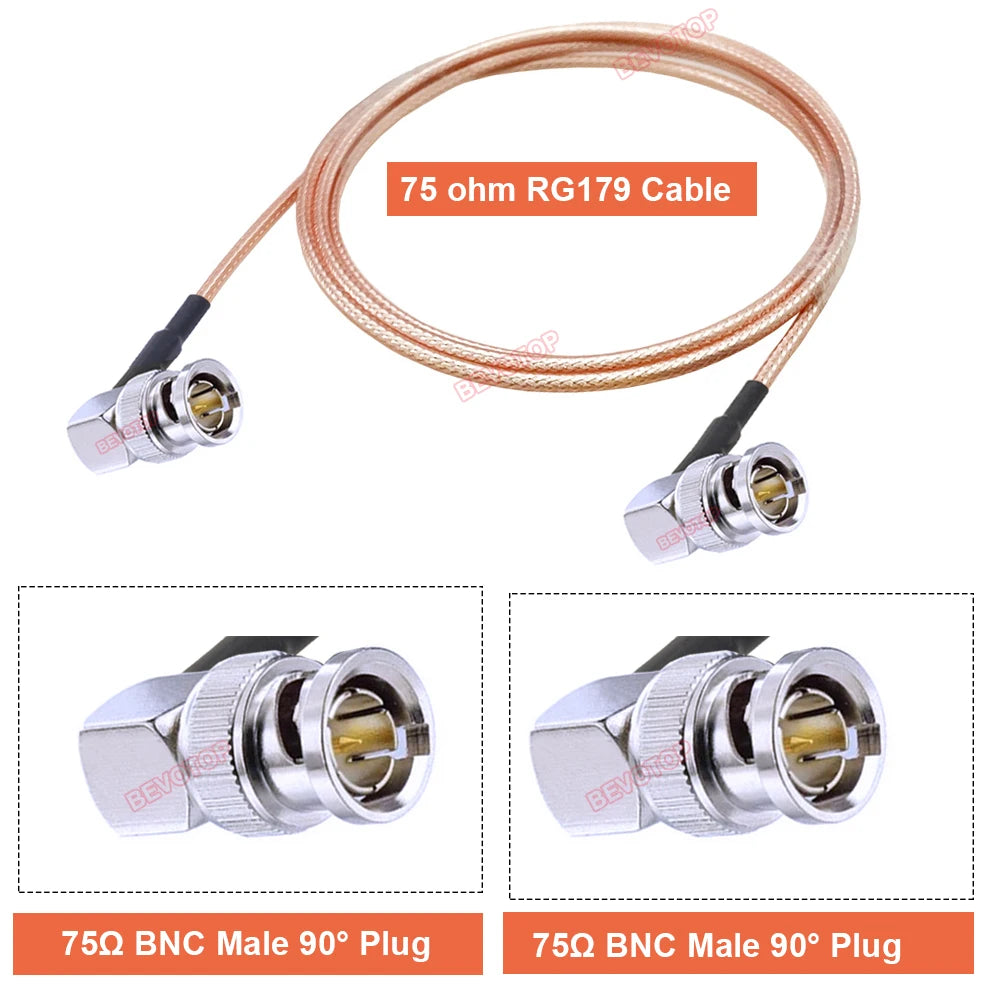 RG179 Cable 75 Ohm BNC Male Right Angle to BNC Male Plug Connector Adapter for Video Camera SDI Camcorder HD-SDI/3G-SDI/4K/8K