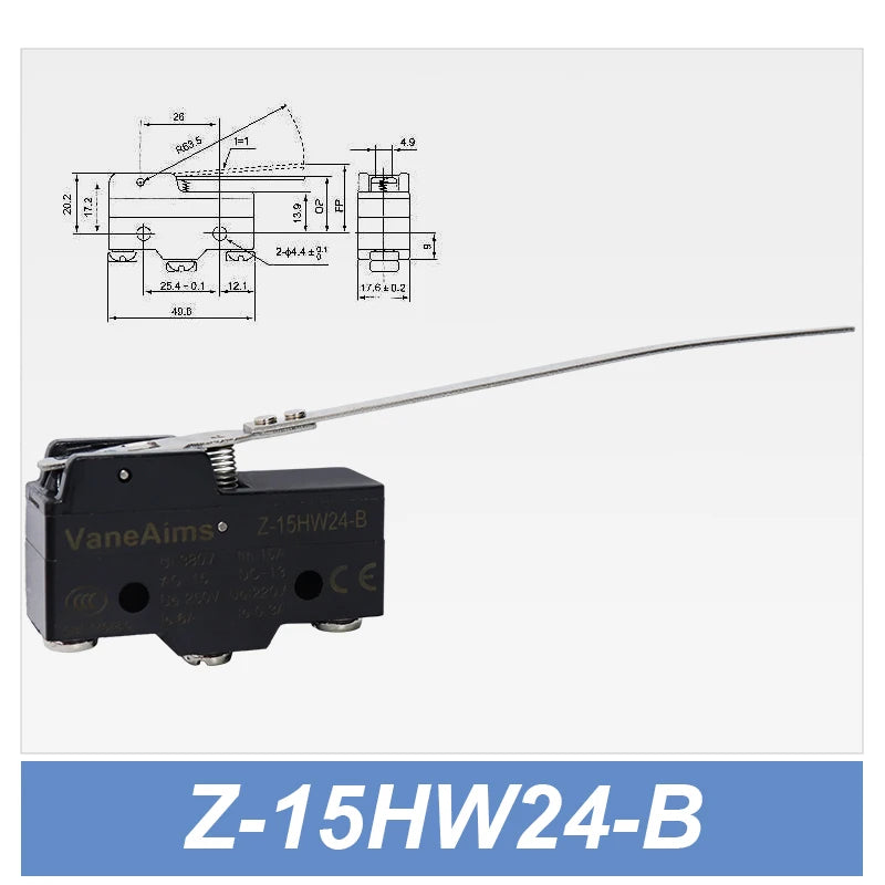 Z-15 Micro Limit switch Travel Switch Small Horizontal Roller Lever 15A 250V 1NO1NC Normally Open Normally Closed Travel Switch
