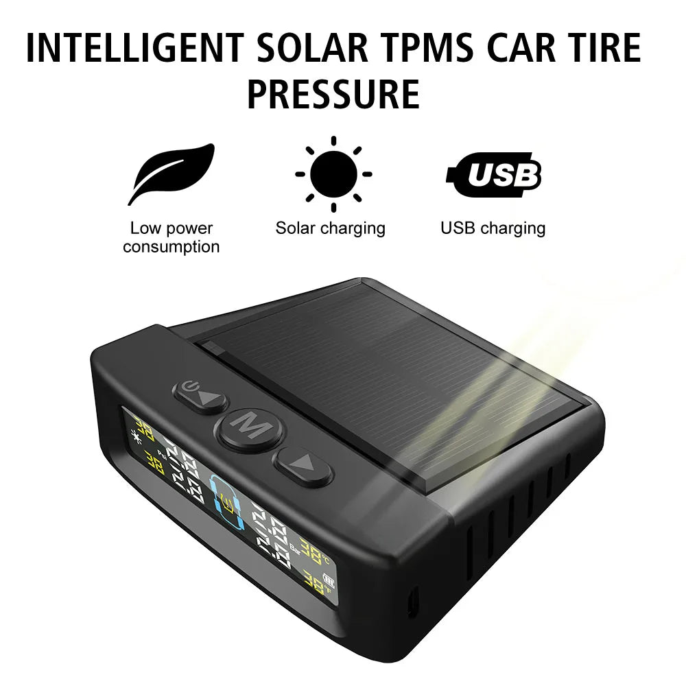 Temperature Warning Fuel Save Tire Pressure Monitoring System Solar TPMS With 4 External Sensors Car Tyre Pressure Monitor