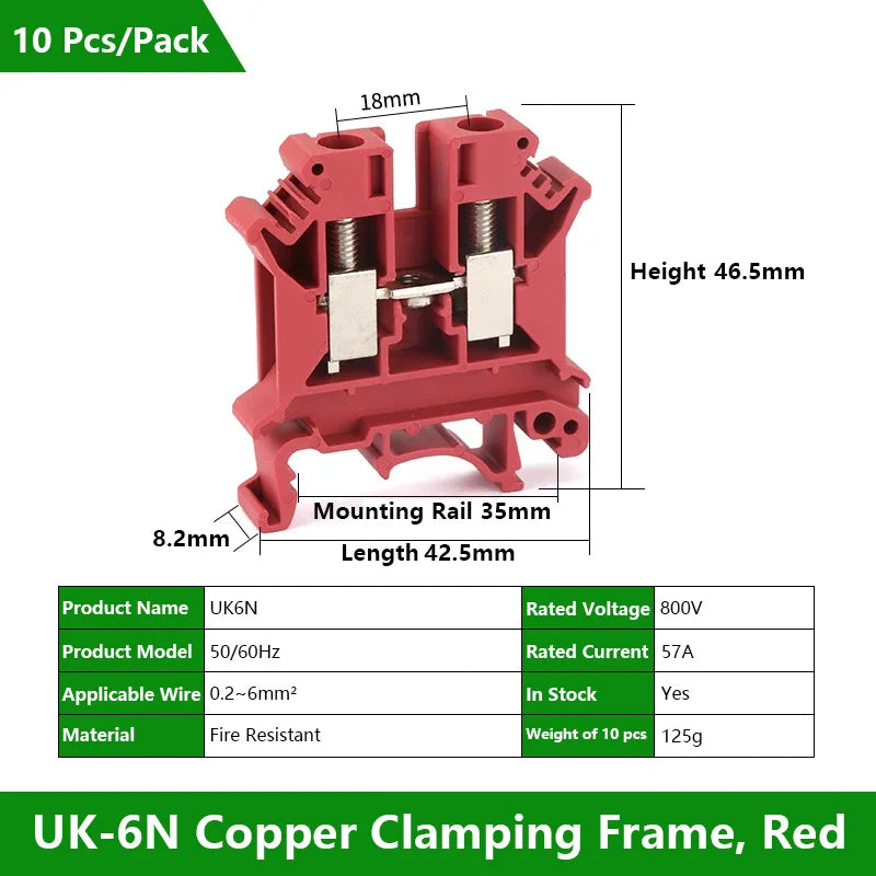 UK 2.5 Terminal Block UK2.5B Screw Connection Connect Strip 2.5B/3N/5N/6N/10N  2.5mm² Cable Electrical Din Rail Wire Connector