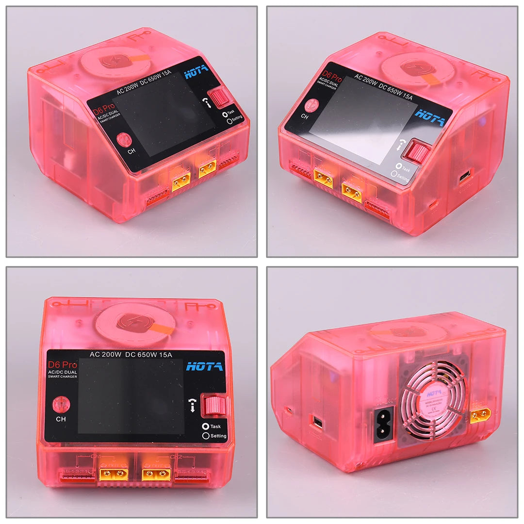 HOTA D6 Pro AC 200W DC 650W 15A*2 Dual Channel Lipo Charger Support Power Distribution 1-6S Battery Charger for RC Models Parts