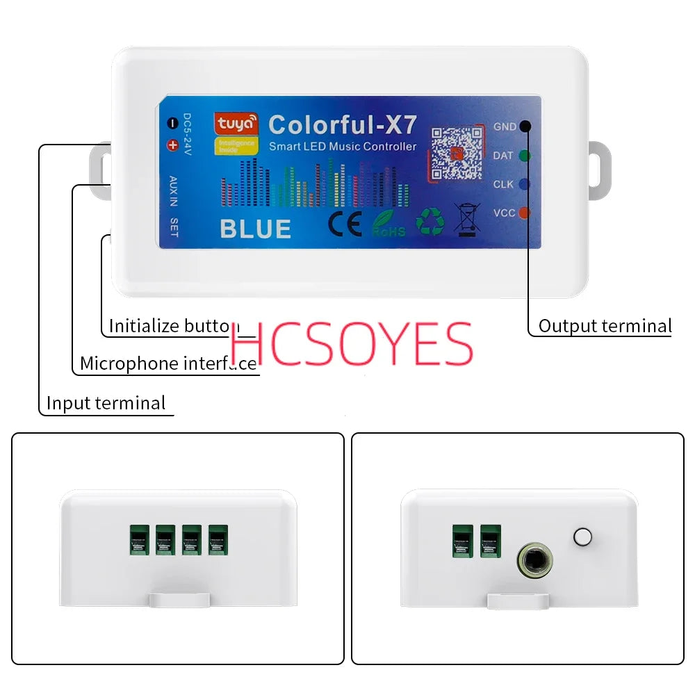WS2812B WS2815 RGBIC LED Strip Controller Colorful-X7 Bluetooth/WIFI/Zigbee Smart Music Rhythm Sync Pixels Lighting DC5-24V