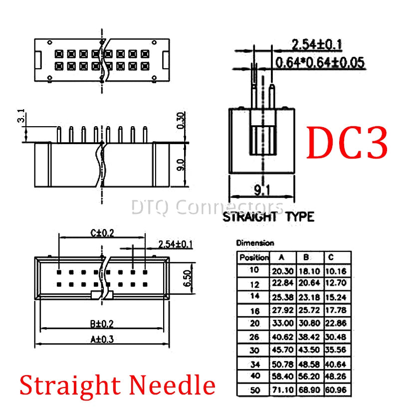 10-50Pcs DC3 IDC JTAG Socket 6-50Pin Male Header Connector 2.54mm Pitch Straight Needle DC3 ISP Double-spaced 2*6-50P DC3 Header