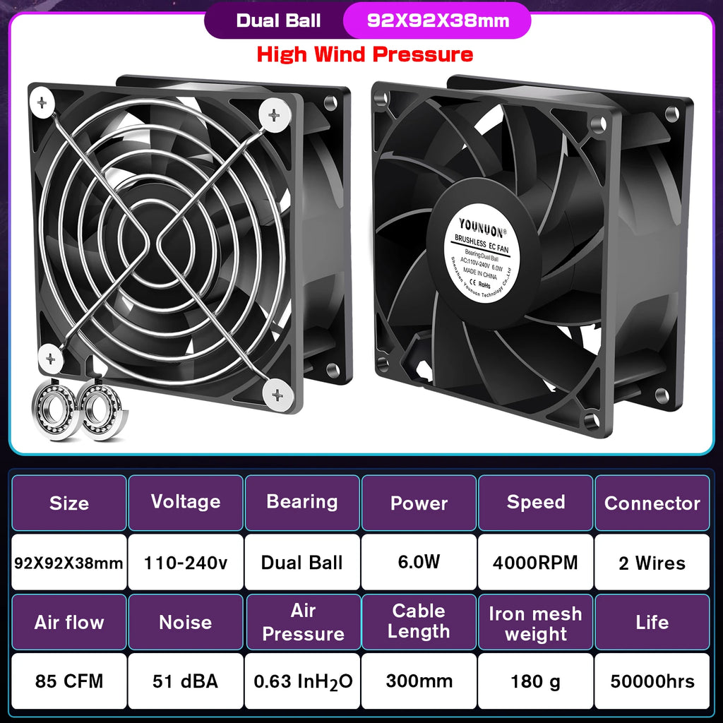 1PCS EC Brushlee Fan 6025/8025/9225/12025/12038/12032 AC 110V 115V 120V 220V 240V Cooling Cooler Fan