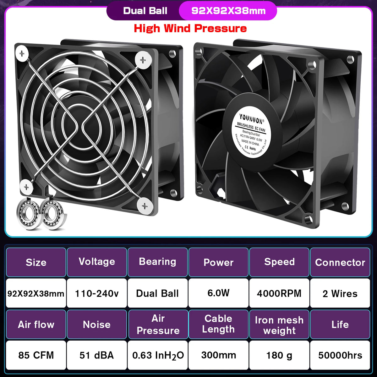 1PCS EC Brushlee Fan 6025/8025/9225/12025/12038/12032 AC 110V 115V 120V 220V 240V Cooling Cooler Fan