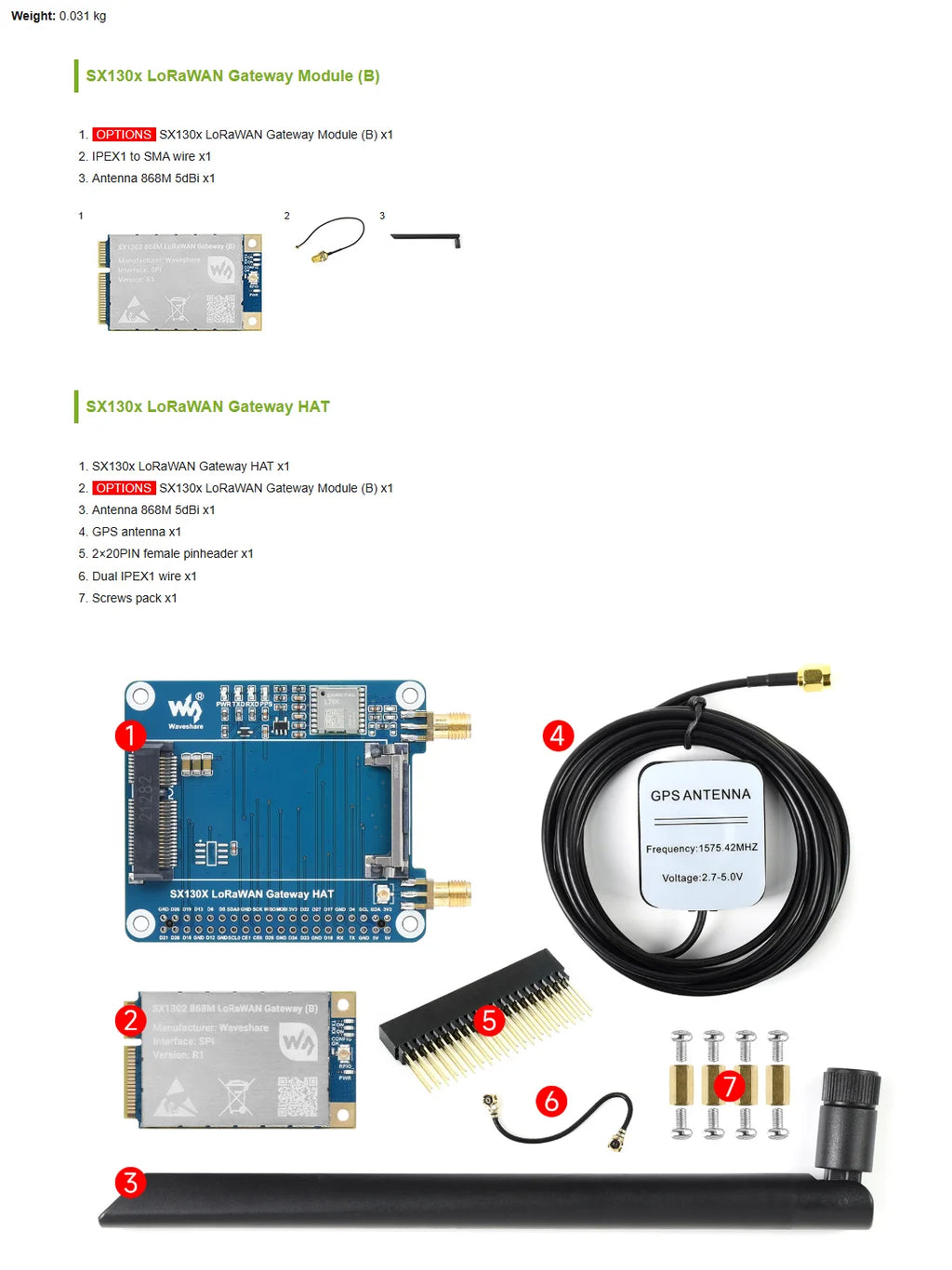 Raspberry Pi LoRaWAN Module SX1302 SX1303 Mini PCIe 868M 915M Lora Gateway Hat Expansion Board
