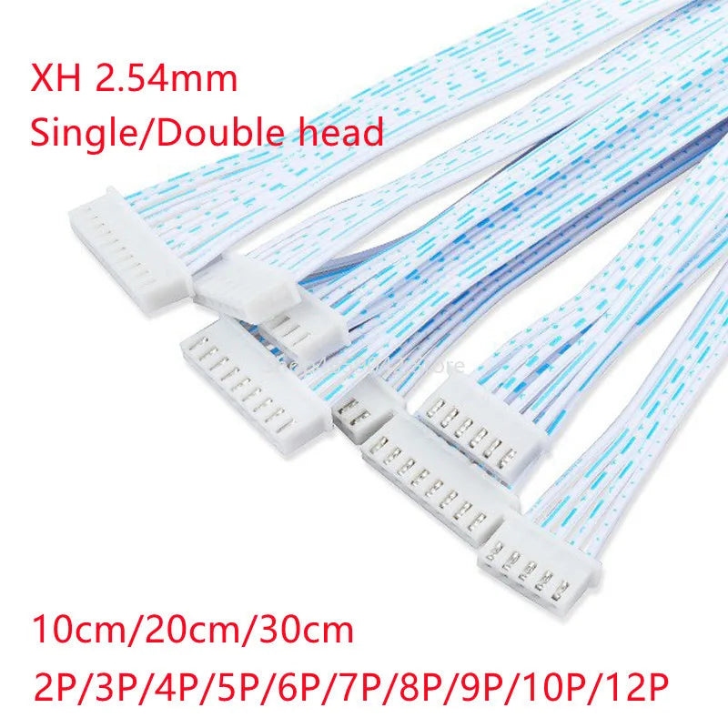 5Pcs XH2.54mm Pitch Connector Cable 2-12P Single/Double Head 24AWG 2468 Blue White Wire 10/20/30cm