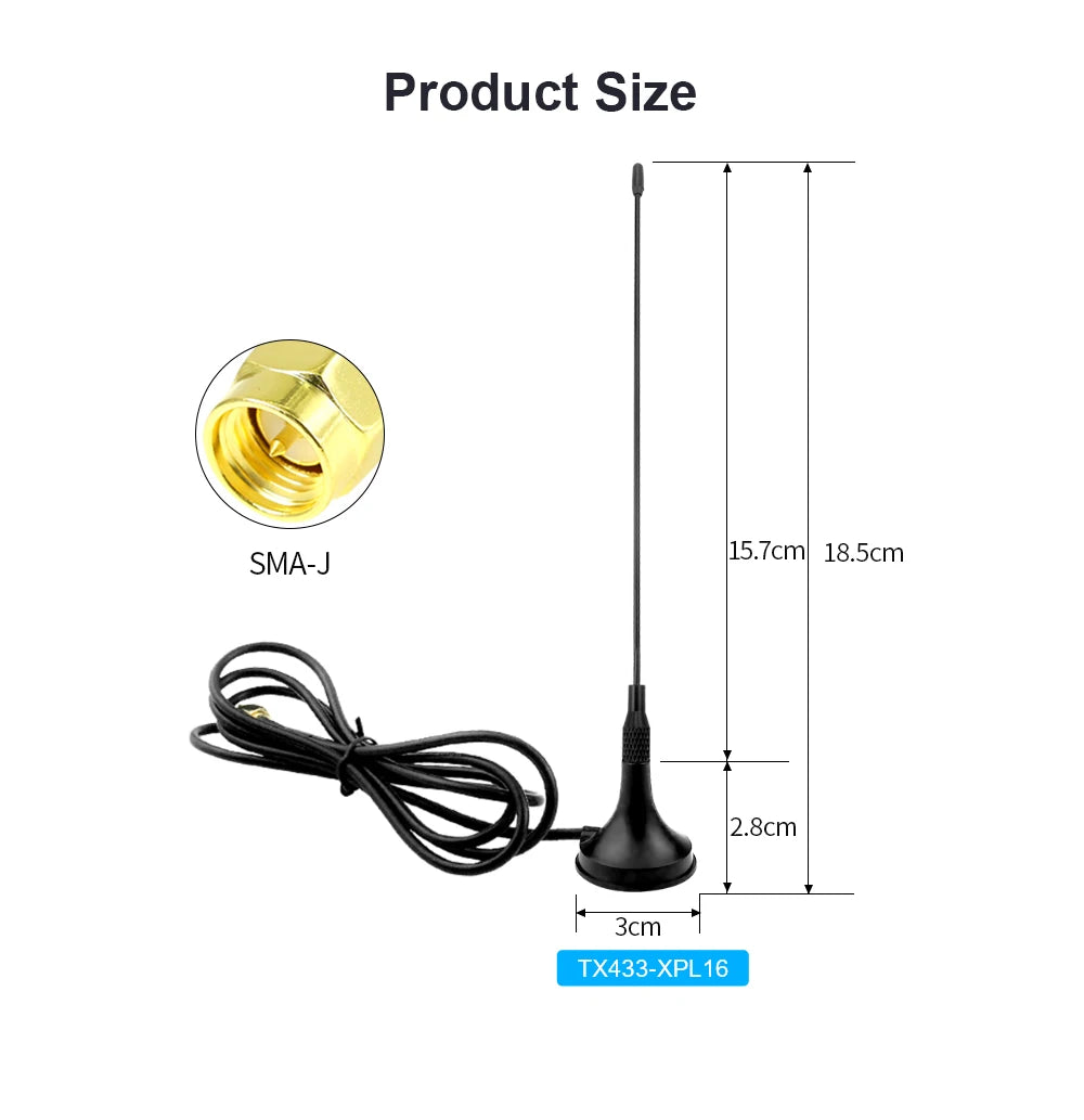 433MHz High Gain Whip Magnetic Antenna SMA Male 433M Wireless Module LoRa Spread Spectrum WiFi Omnidirectional
