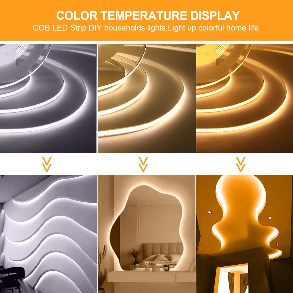 5V USB LED COB Light Strip Touch Dimmer Flexible Diode Tape 5mm 320Leds/m Linear Ribbon Indoor Lighting DIY TV Mirror Backlight