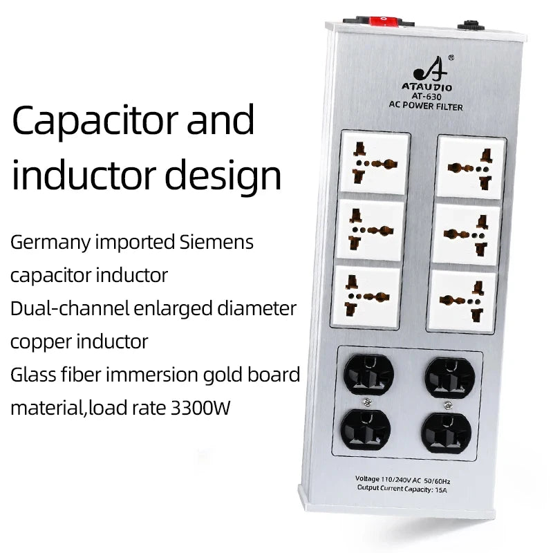 ATAUDIO HIFI Audio Noise AC Power Filter Power Conditioner Power Purifier Surge Protection with US Outlets Power Strip