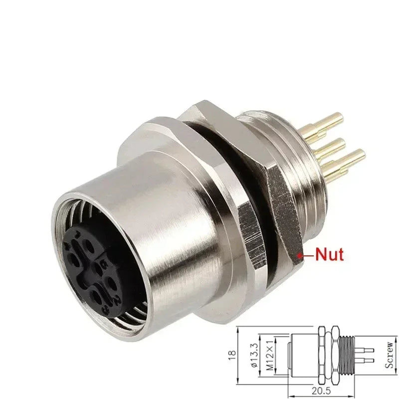 M12 2 3 4 5 6 8 12 17 Core Flange Socket PCB Board Aviation Plug Male and Female Hole size 12/16mm Waterproof Connector