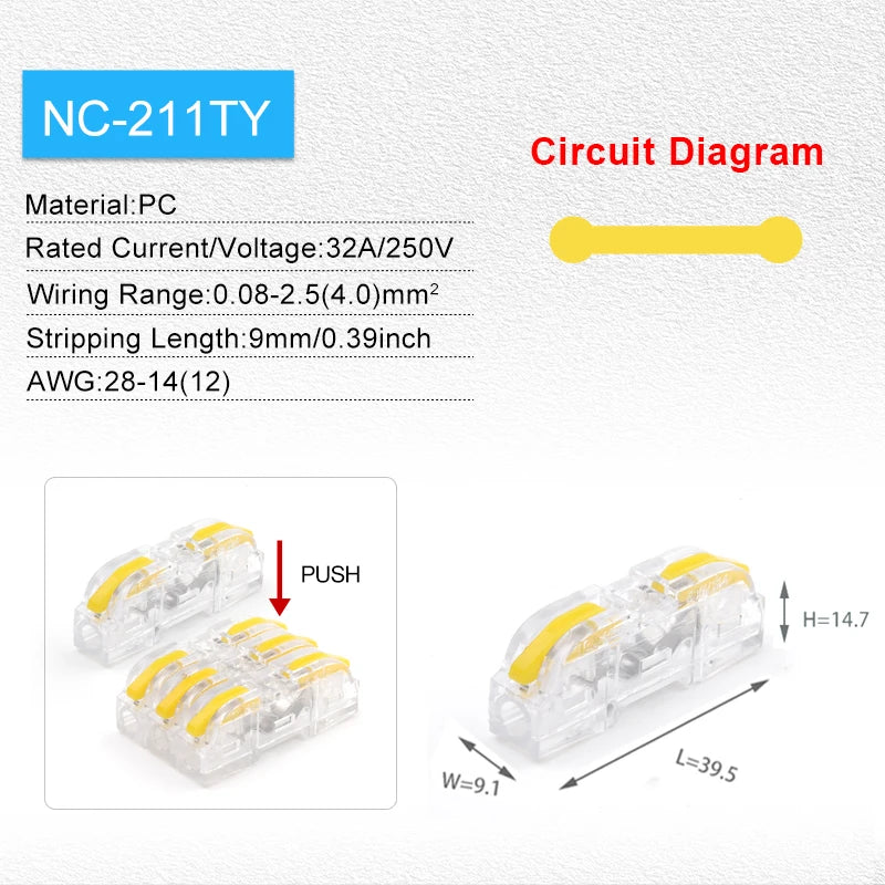 10/25PCS Lever Nut 221 Quick Splicing Multiplex Butt Wire Connector Compact Electrical  1 to 1 Inline Terminal Block for Home