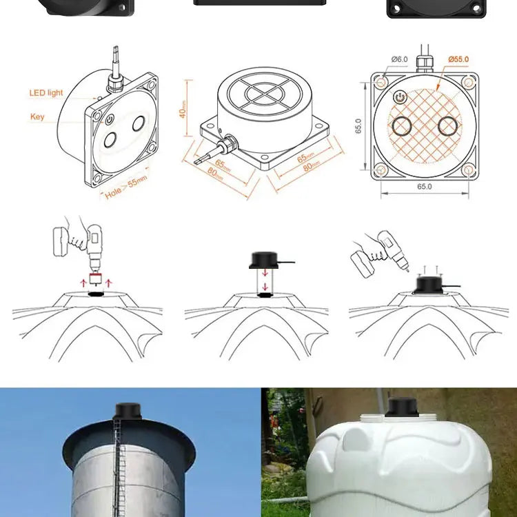 Tuya WiFi or ZIgbee Ultrasonic Water Level Sensor Wireless Gauge Water Tank Level Monitor Waterproof IP65 Water Leak Detector