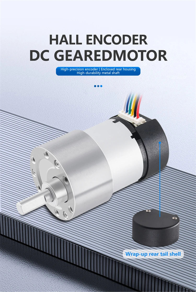 JGB37-520 Hall Encoder DC Geared Motor, 6V/12V, Reversible, High Torque 21KG.CM, All-metal Geared DC Motor With Hall Encoder.