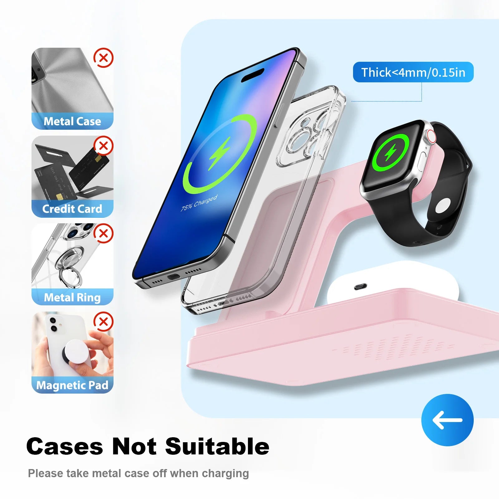 15W Magnetic Wireless Charger 3 In 1 Fast Charging Station Travel Foldable for Magsafe iPhone 1716/15/14 Apple Watch AirPods Pro