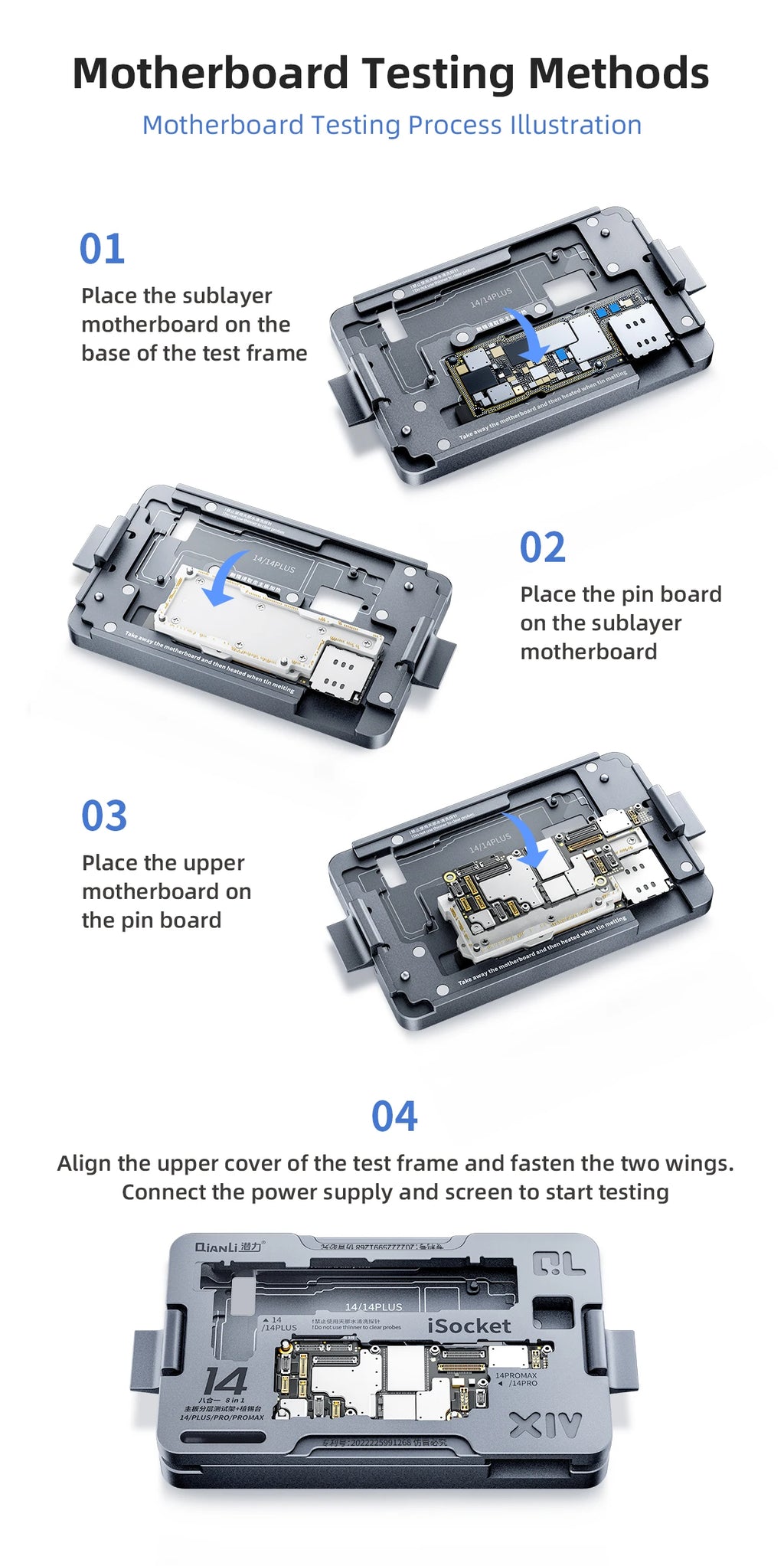 QIANLI ISocket Motherboard Middle Layer Test Stand for IPhone 16E X-16 Logic Board Function Diagnostic Double-deck Repair Tools