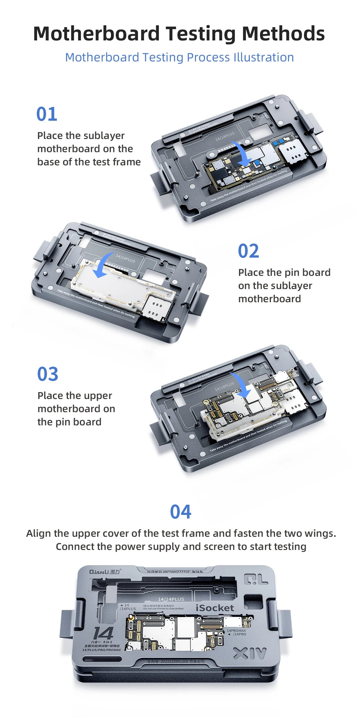 QIANLI ISocket Motherboard Middle Layer Test Stand for IPhone 16E X-16 Logic Board Function Diagnostic Double-deck Repair Tools