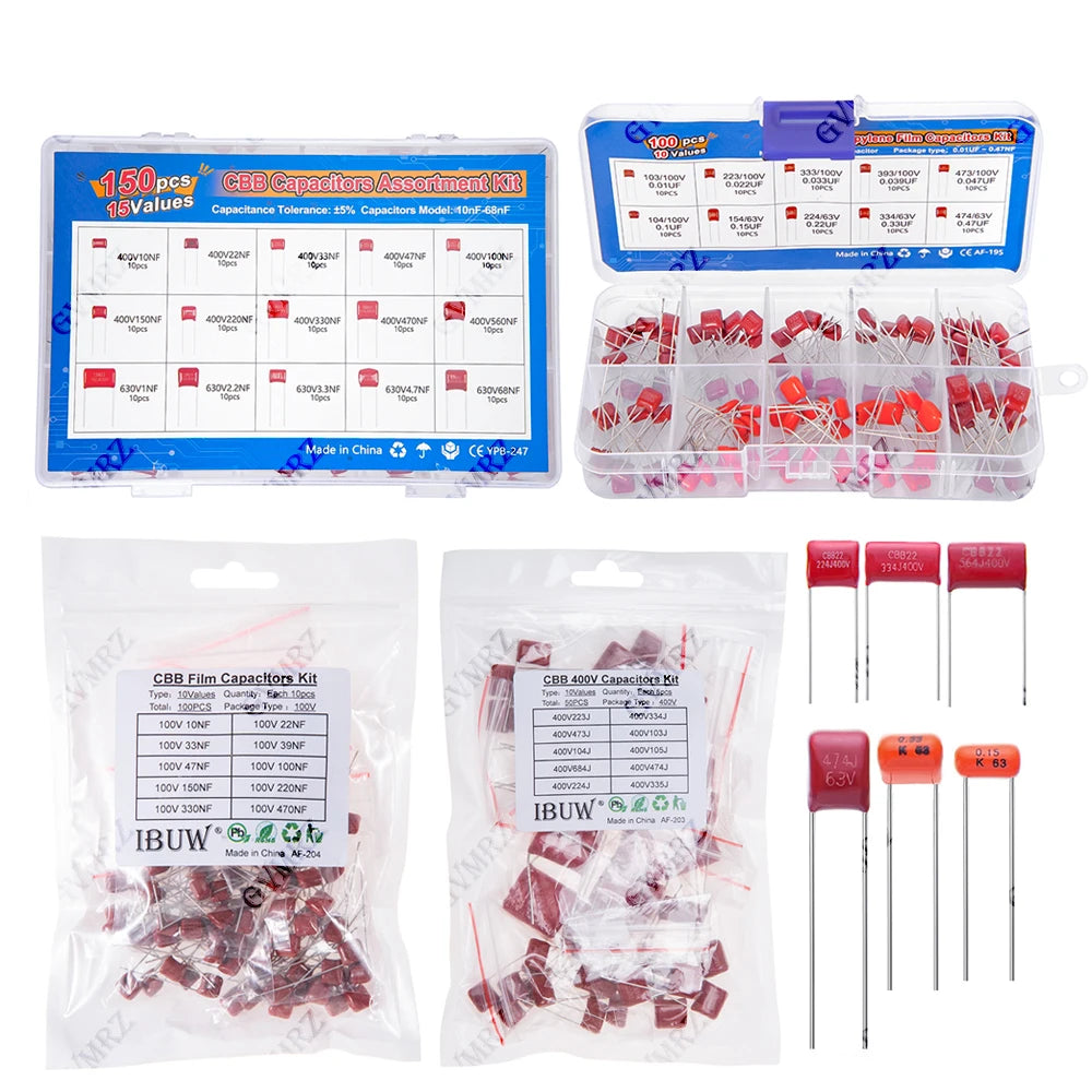 CBB Polypropylene Film Capacitor Kit, for DIY Electronics, Audio Equipment Universal CBB Capacitors Set
